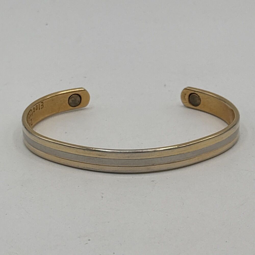 Vintage 24K Electroplated Two Tone Magnetic Therapy Cuff Bracelet 6.5"